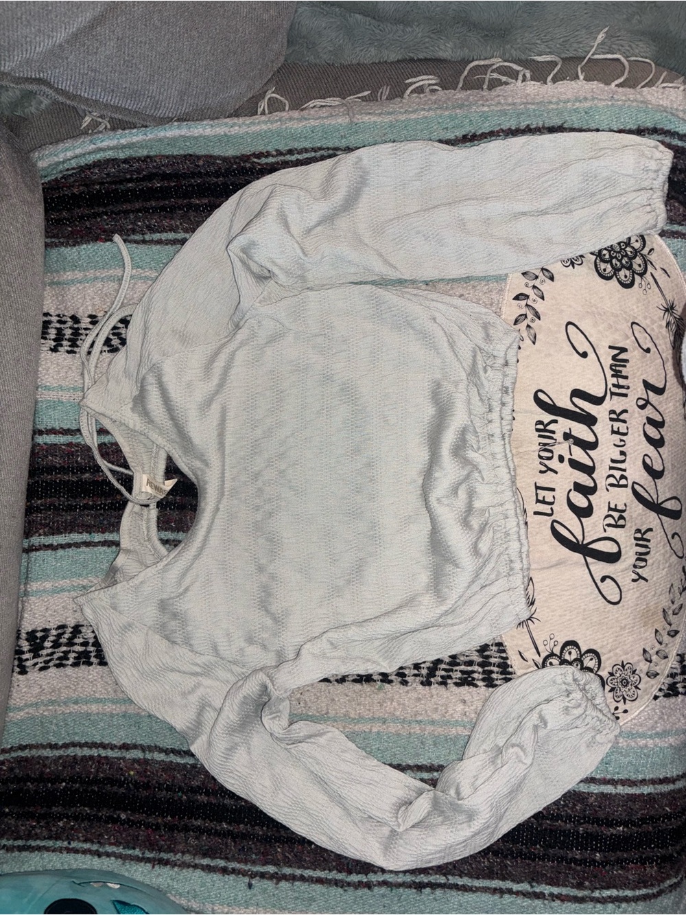 Rewash Light Gray Long Sleeve Crop Top